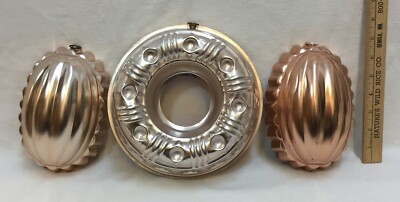 Vintage Pink Copper Ring And Oval Cake Jell-O Molds Kitchen Wall Décor Lot Of 3 