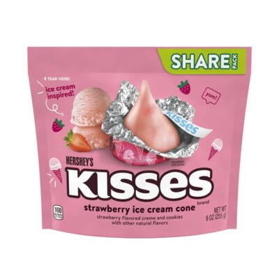 HERSHEY'S KISSES Strawberry Ice Cream Cone Flavored Candy Share Pack, 9 oz