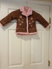 Kids Play Girls Winter Coat Brown With Pink Fur Collar. Size 4
