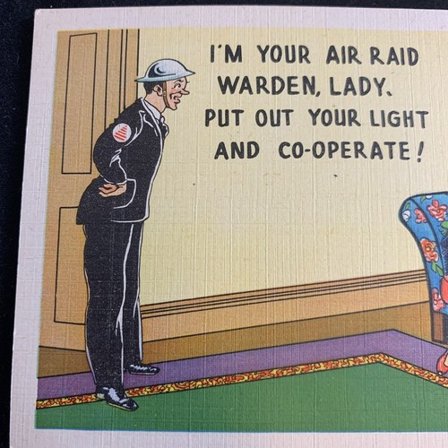 VTG Postcard WWII Wartime Air Raid Warden Lady Put Out Your Light & Co-Operate - Picture 3 of 6