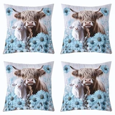 Highland Cow Throw Pillow Covers 18"x18" Set of 4 Daisy Highland Cattle Cushi...