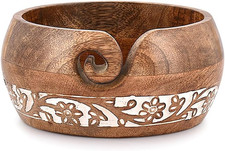 Yarn Storage Mango Wood Yarn Bowl for Crocheting 6" X 6"X 3" 