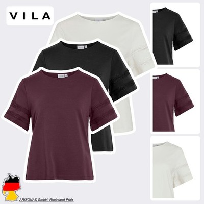 VILA T-Shirt mit Häkelspitze aus Baumwolle