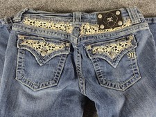 Miss Me Jeans Women  s 30 Cuffed Capri Embroidered Sequins Flap Pockets Bling
