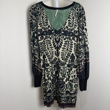 Free People Music and Lyrics Mini Sweater Dress Sz Small Deep V-Neck Bell Sleeve
