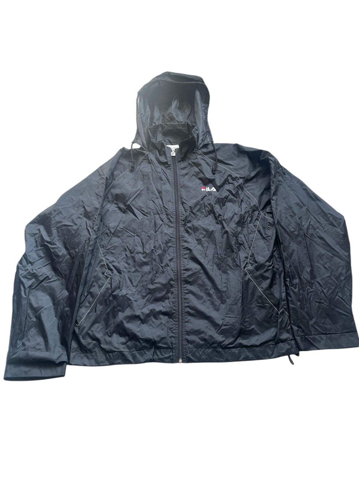 Giacca a vento Fila pista con cappuccio leggera linea bianca nera uomo XS