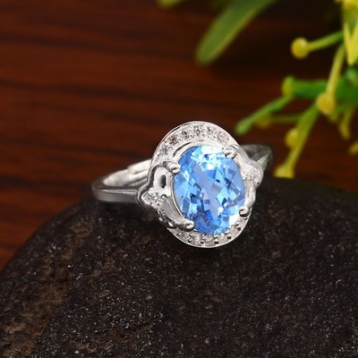 AAA Blue Spinel Ring Solid 925 Sterling Silver Wedding Ring 9x7mm Oval Gemstone