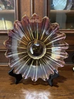 Vintage Federal Glass Celestial Marigold Iridescent Glass Starburst Bowl 10”