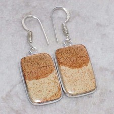Picture Jasper 925 Silver Plated Earrings 1.8" Casual Wear Gift Trendy AU Q167
