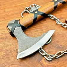 HAND FORGED Carbon Steel Viking VALHALLA Axe Tomahawk Throwing Axe, Sheath 3FJ,