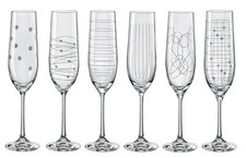BOHEMIA Crystal Champagne Flutes Prosecco Glasses Set of 6 Assorted Design 190ml