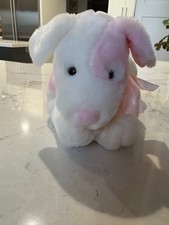 Russ Berrie Vintage Sammy Baby First Rattle 12  Plush Dog Pink  White Excellent