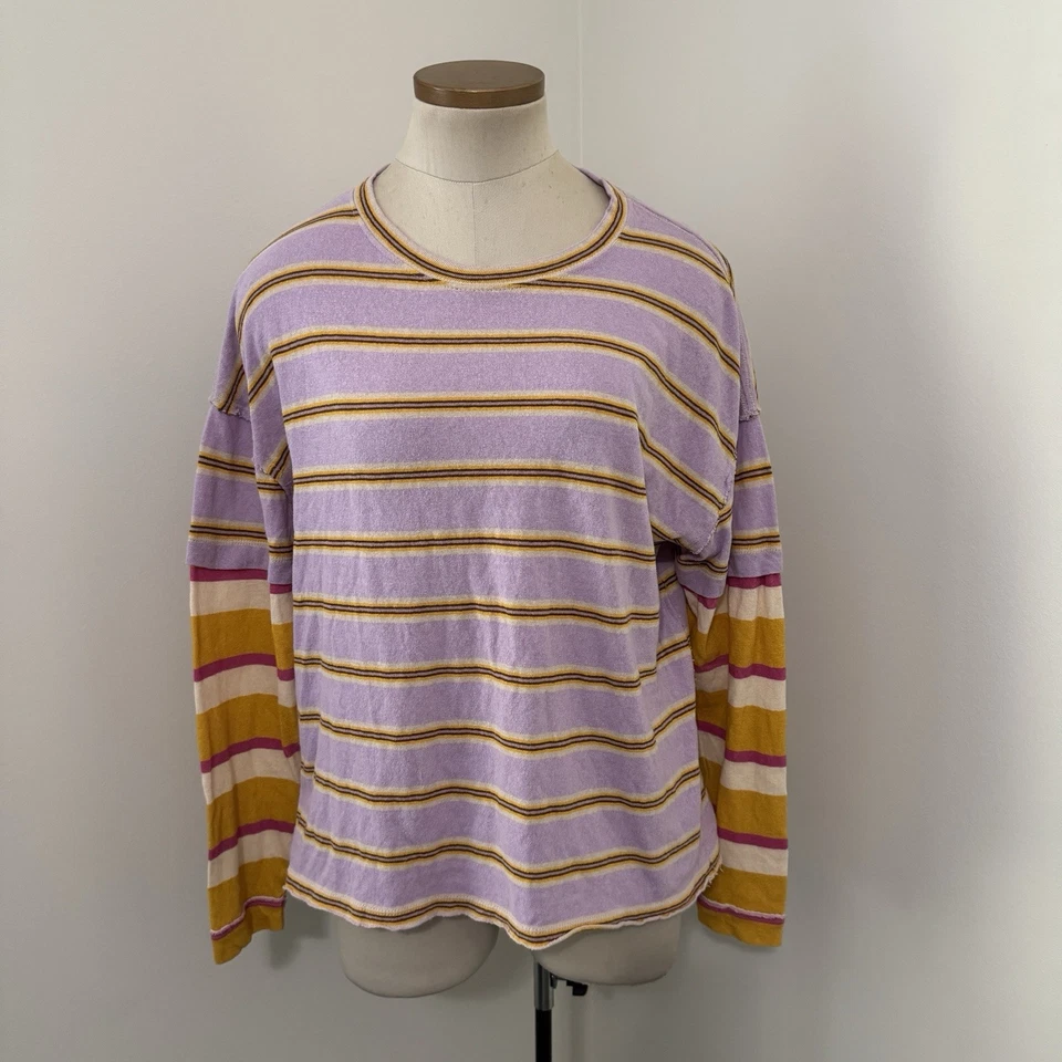 Camiseta WE THE FREE People XS Nina a Rayas Manga Larga Slub De Gran Tamaño Foto 2 de 4