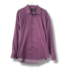 Alfani Mens XL X Large Geometric Print Button Down Dress Shirt Purple