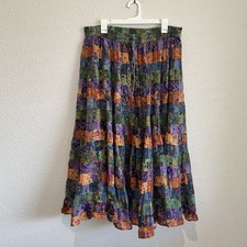 VTG Silver Stream Boho Patchwork Floral Cotton Maxi Skirt Multi Color One Size