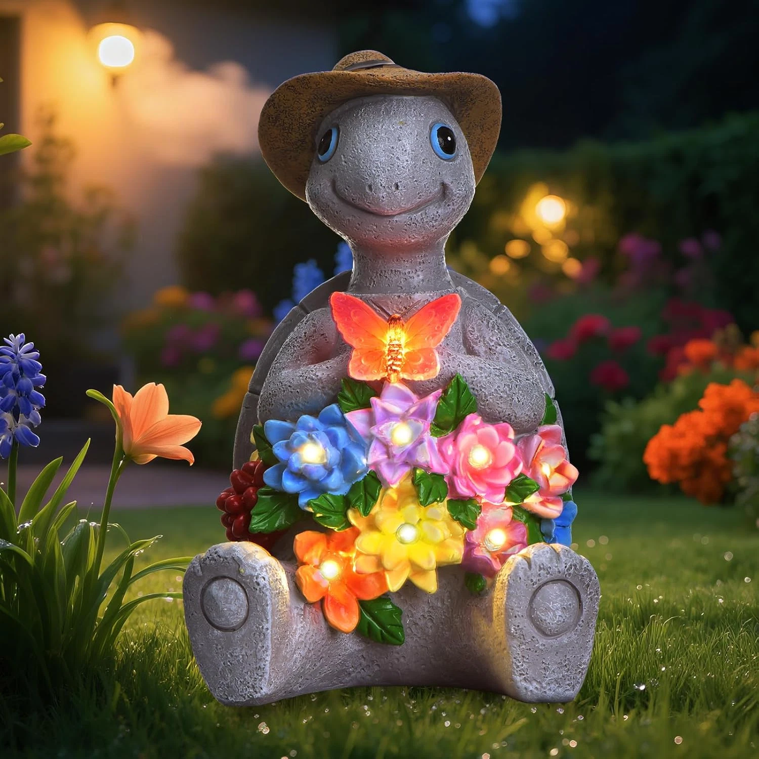 Solar Garden Outdoor Statues Turtle with 8 LED Lights, Yard Decor Tortoise for O