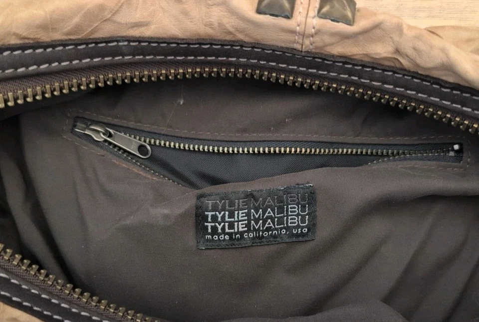 Vintage Tylie Malibu Light Brown Shoulder Crossbody Bag Rivets Backpack Grunge - Image 4 of 4