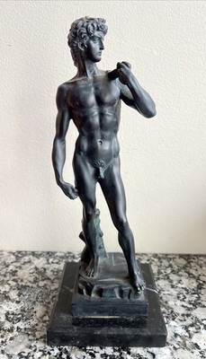 Alva Studios Michelangelo David Statue on Black Marble Base, 11 Inches Tall