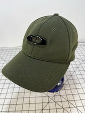 Vintage 90s Y2K Metal Oakley Skull Bone Carbon Plain Logo Green Flex Fit Cap Hat