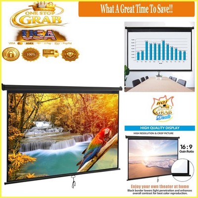 100 Inch Projector Screen 16:9 HD Portable Wall Mount Cinema Home Theater