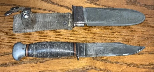 WW2 1943-44 Military U.S.N. MK-1 RH PAL35 Fighting Knife  Fiberglass Sheath