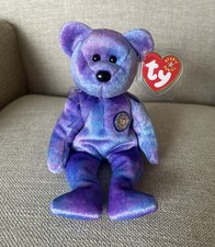 TY Beanie Baby - CLUBBY 4 the Bear Silver Button 8.5 inch