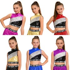 Girls Bra Metallic Crop Top Performance Dancewear Gymnastics Vest Workout Jazz