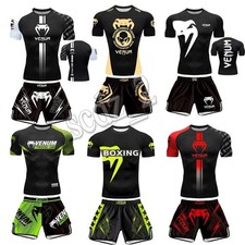 Kids Boys Girl Boxing UFC MMA Shirt Shorts Kit Training T-Shirts Tops Sets