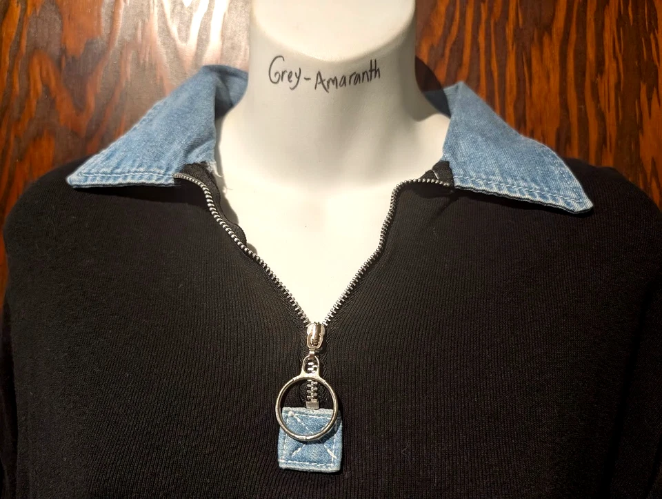 VTG 90s XHILIRATION boxy cut cropped black tee denim zip polo collar Y2K 6Y - Image 4 of 4