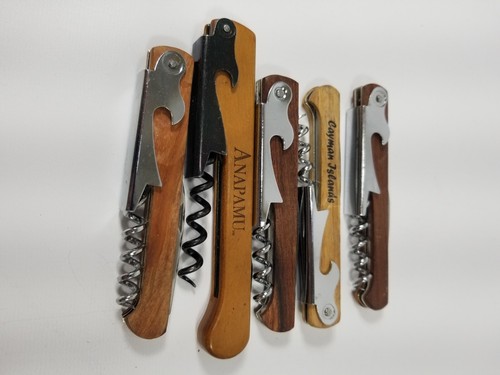 Lot of 5 Wood Corkscrews Sommelier Wine Bottle Opener Waiters with Cutter
