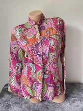 Vera Bradley Shirt Top Bright Pink Floral Paisley M Loud Fun Purple Orange