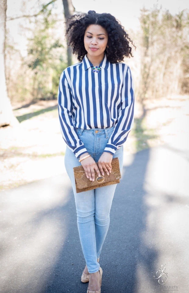 Blusa para mujer talla 6 CLIFFORD & WILLS VINTAGE a rayas 100 % seda abotonada Foto 2 de 4