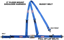 JEEP 3 POINT SEAT BELT HARNESS Y FLOOR MOUNT LATCH & LINK BOLT IN BLUE
