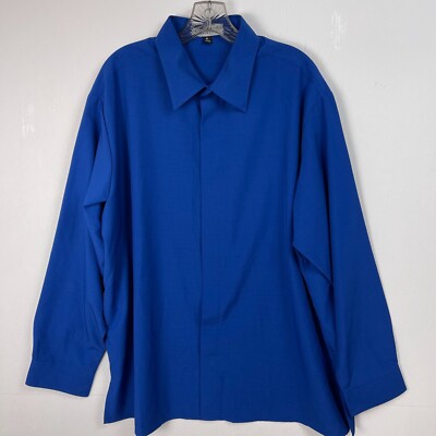 Doc & Amelia Mens Shirt Button Down Hidden Button Front Cobalt Blue Size XL