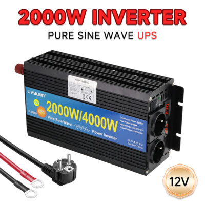 2000W 4000W Wechselrichter 12V auf 230V UPS Stecke Reiner Sinus Spannungswandler