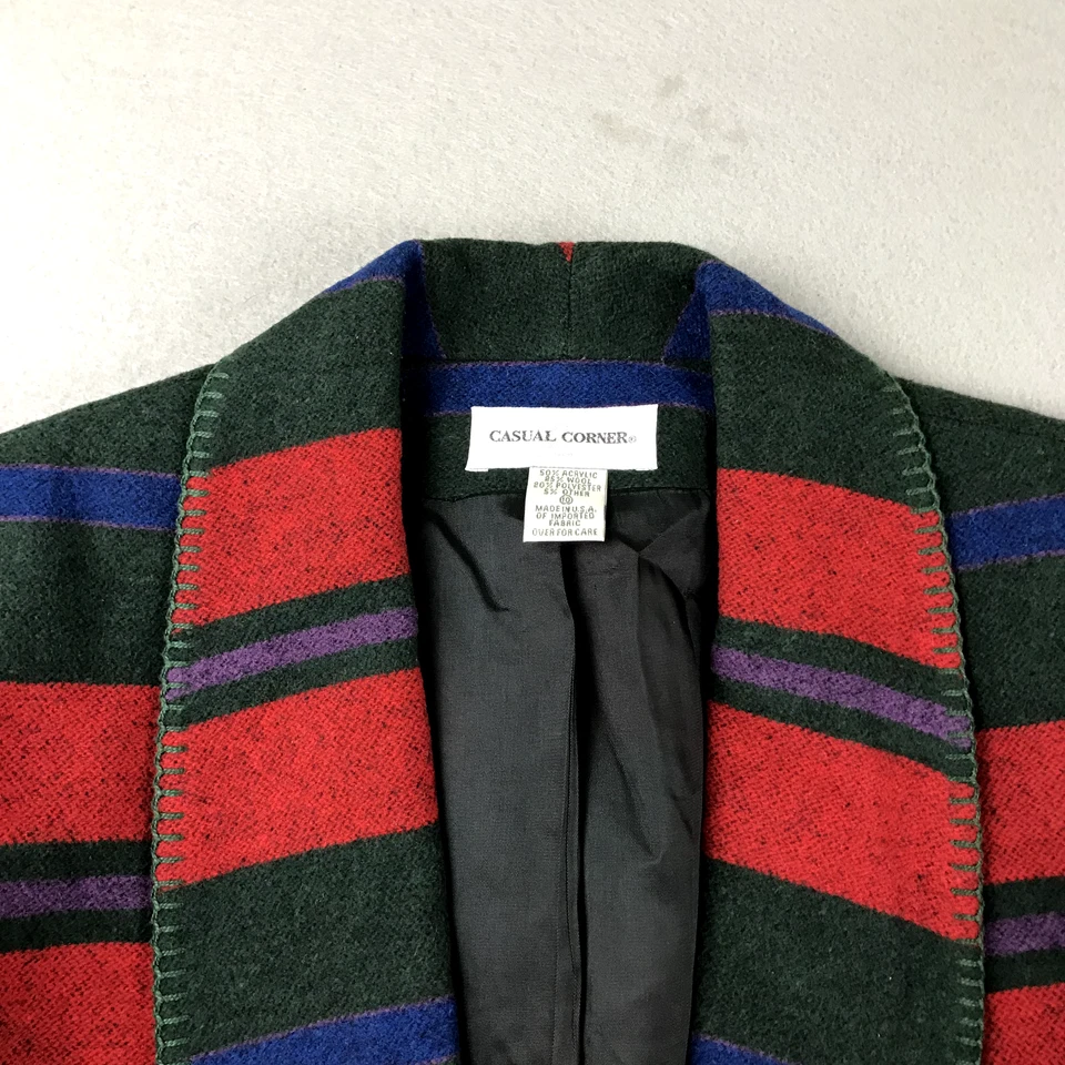 "Abrigo de esquina informal para mujer 10 chaqueta de lana a rayas multicolores 30"" L pesado" Foto 3 de 4