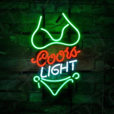 Coors Light Green Bikini Beer 17''x10'' Neon Sign Pub Real Glass Lamp Night Club