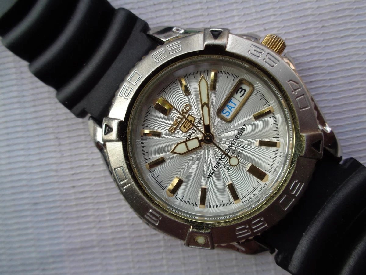 RARE VTG ROTATING BEZEL OCEAN WAVE DIAL 7S36-00Y0 SEIKO 5 SPORTS AUTOMATIC WATCH