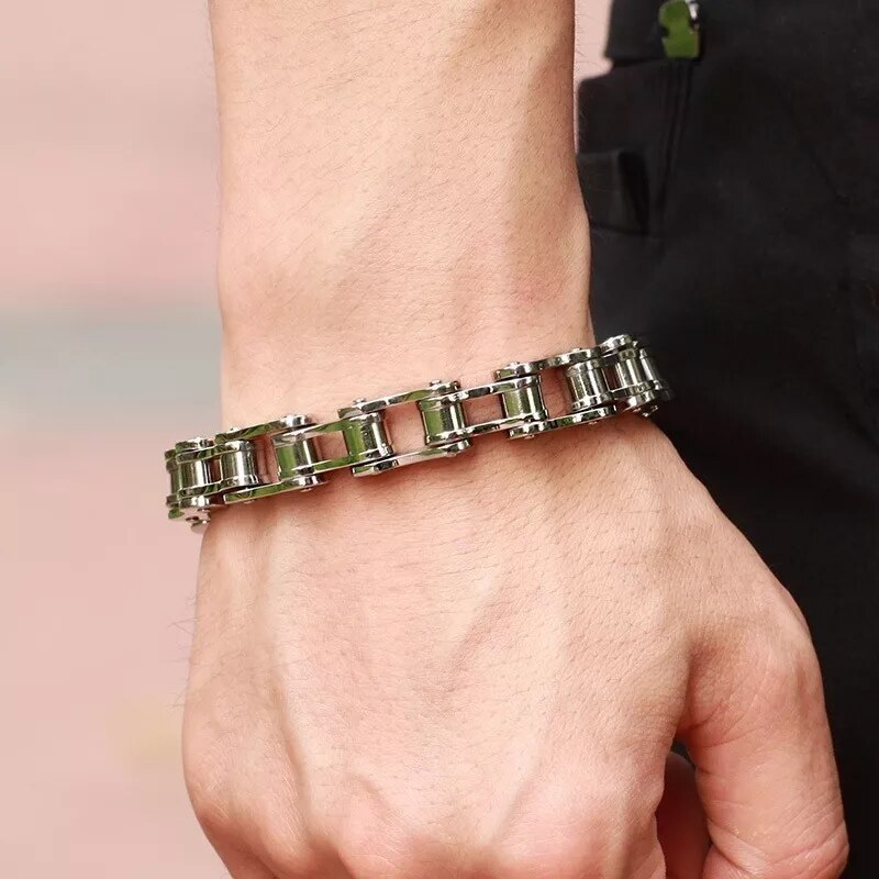 16mm Solid Stainless Steel Motorcycle Chain Bracelet - Men's Biker Jewelry, 8.5" Length