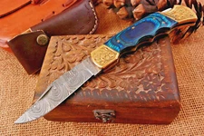 CUSTOM HANDMADE FORGED DAMASCUS STEEL FOLDING POCKET KNIFE CAMPING SURVIVAL 1503