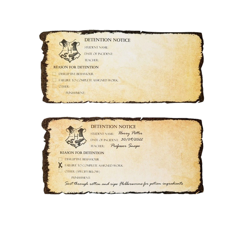 Hogwarts Detention Slip Harry Potter Hogwarts school PERSONALISED ...