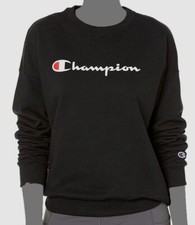  45 Champion Women's Black Long Sleeve Crew Neckline Logo Embossed Sweatshirt M