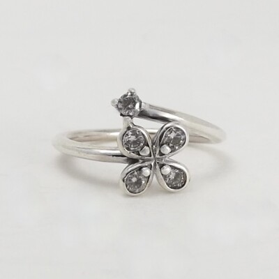 Pandora Sterling Silber Vier Blütenblätter Blume CZ Bypass Ring 197988CZ52 Gr.6 Retired 