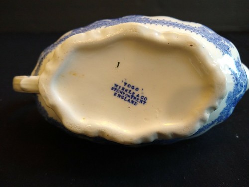 TOGO Flow Blue Gravy Boat Transferware Winkle Colonial Pottery England - Picture 4 of 5