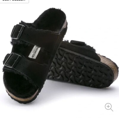 New BIRKENSTOCK Black Arizona Shearling Suede Leather Buckle 