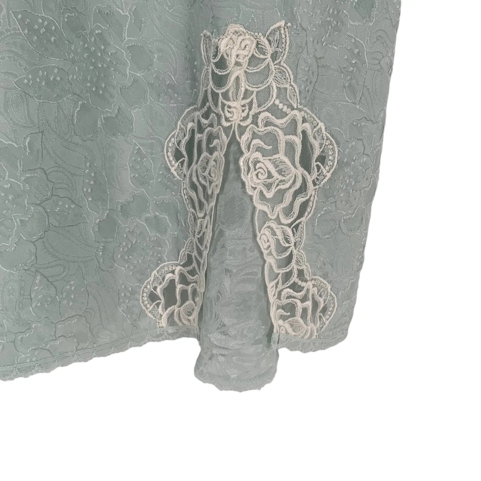 复古 WACOAL 浅蓝色花卉提花缎面化学尺寸 S Nightie — 第 3/4 张图片