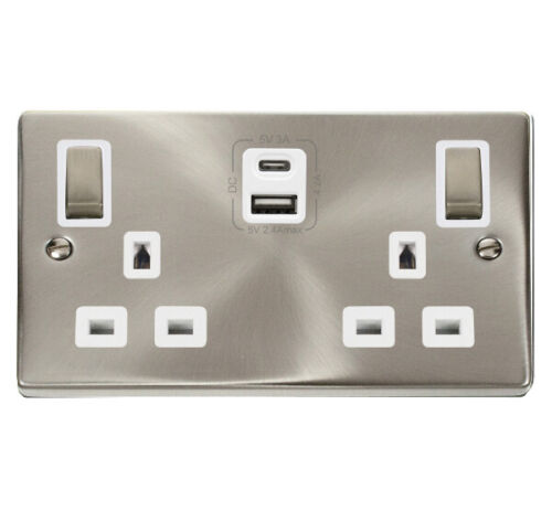 Click Deco Satin Chrome White Insert Socket & Switches Range - Picture 3 of 44