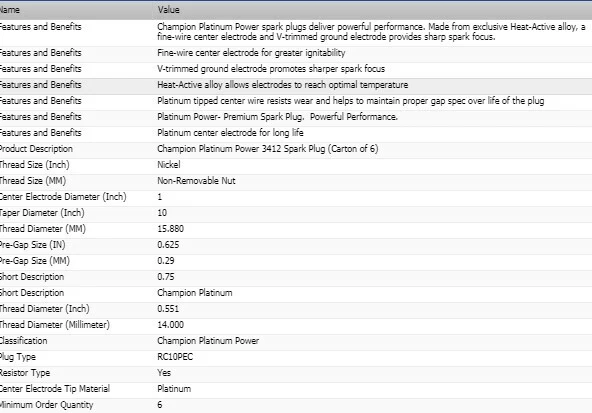 Juego de 6 bujías Champion Platinum para Jeep Wrangler 1991-1995 L6-4,0 L Foto 4 de 4