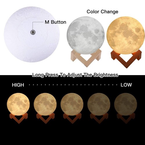 Lámpara de luna recargable 3D con control táctil, ajuste de brillo,... - Imagen 3 de 5
