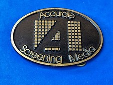 Vintage ACCURATE Screen media Belt Buckle Company Advertising Promo Logo Add